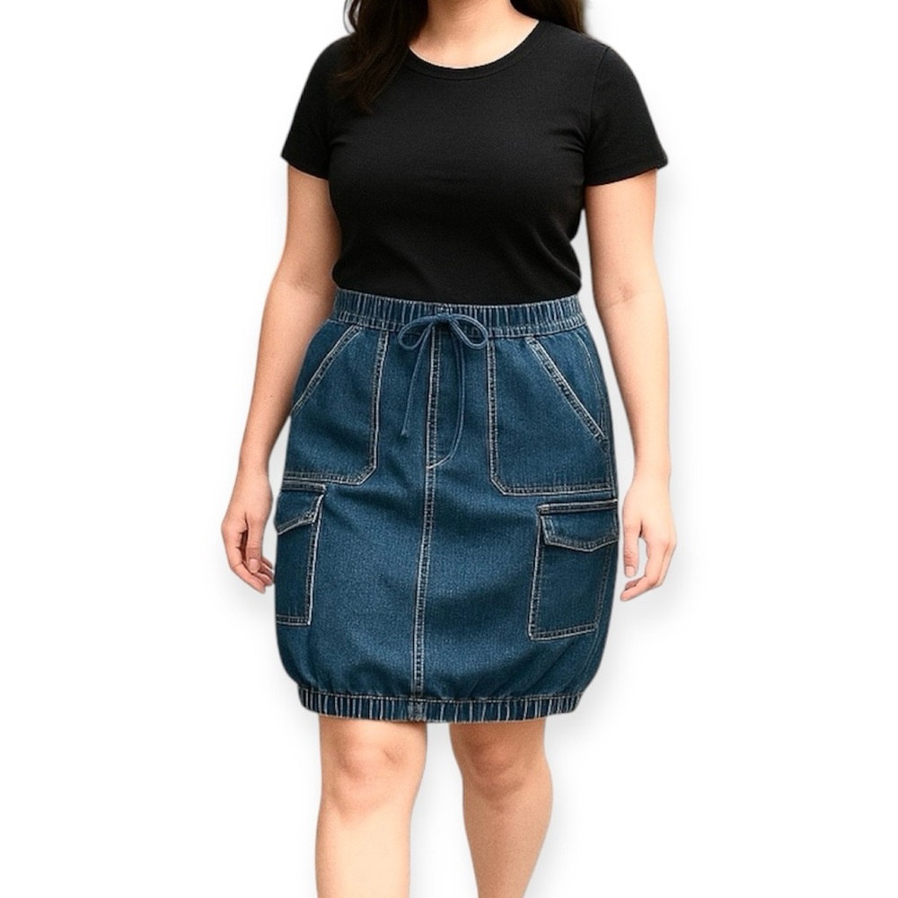 Ashley Stewart Denim Cargo Bubble Skirt Medium Blue Size 10/12